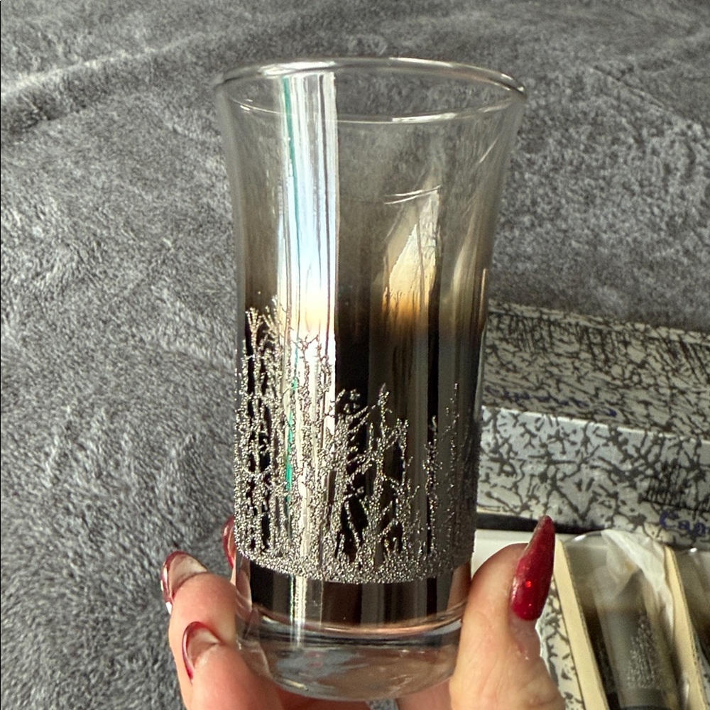 VTG Aderia Canadian White Forest glass’s 5
Raised forest/tree Ombré Silver Fade